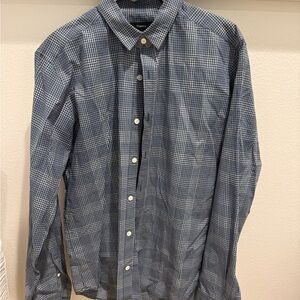 Theory Men's Navy Checkered Button Down Shirt